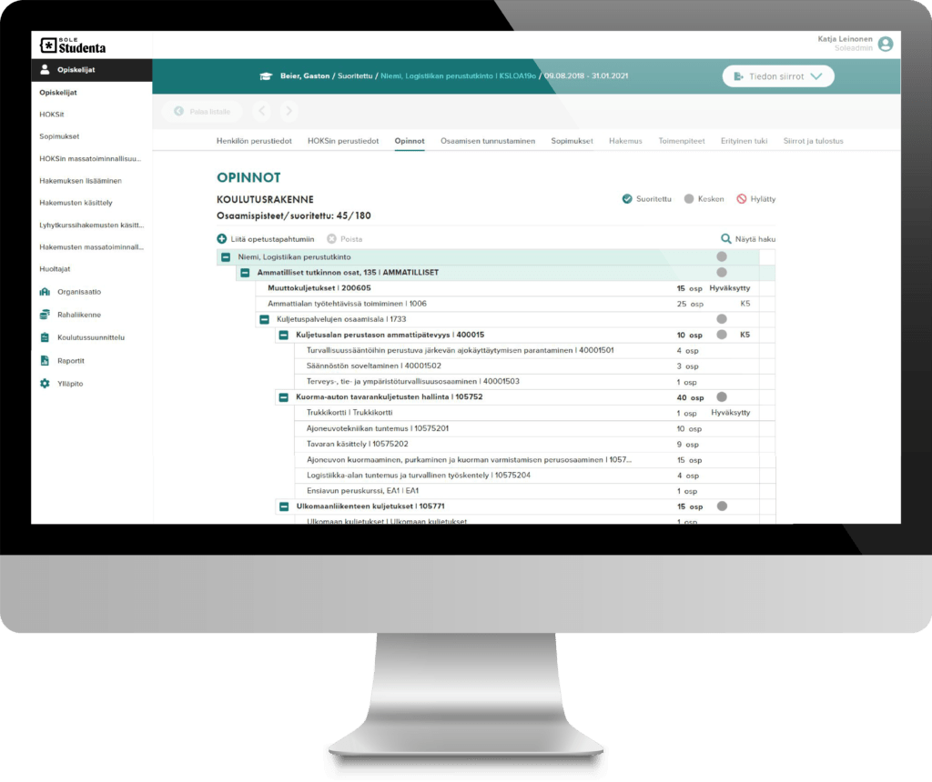 SoleStudenta system on computer screen